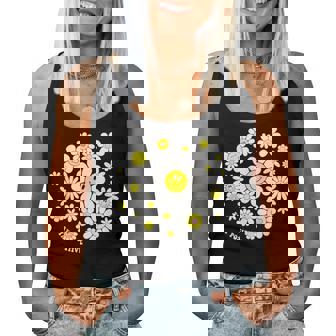 Stay Positive キュート スマイルフェイス 花 ハッピーフェイス 花 女の子 レディースタンクトップ - Kawaiitshirt
