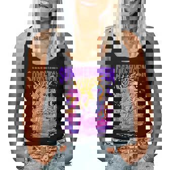 Summerween Vibes Spooky Skeleton Flamingo Pool Halloween Women Tank Top - Thegiftio