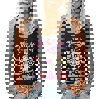 Trick Or Teach Halloween Groovy Teacher Retro Floral Ghost Women Tank Top - Thegiftio