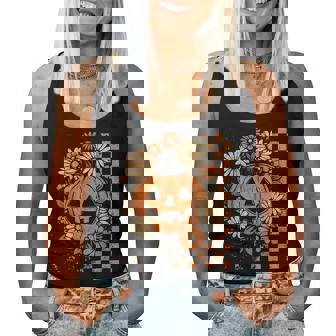 Vintage Floral Boho Pumpkin Cute Halloween Fall Women Tank Top - Monsterry