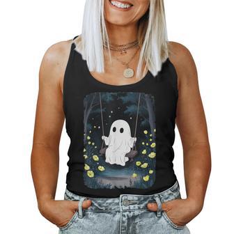Vintage Ghost Swinging In Forest Night Halloween Floral Women Tank Top - Thegiftio UK