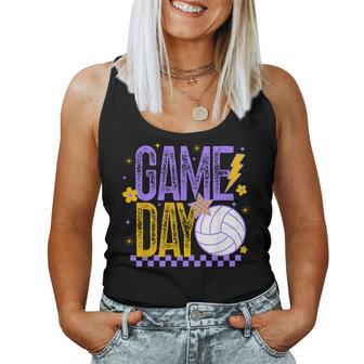 Volleyball Game Day Retro Girls Volleyball Mom Purple & Gold Women Tank Top - Thegiftio UK