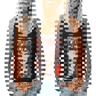 かわいい 可愛い 女の子 若い 美人 イラスト 日本 きれい 赤い服 レディースタンクトップ - Kawaiitshirt