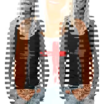 タトゥーレッドクロスオーダー I Christian I Brushtroke I Cross レディースタンクトップ - Kawaiitshirt