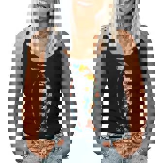 ボタニカルフラワーのシルエット 花柄 ペンギン レディースタンクトップ - Kawaiitshirt