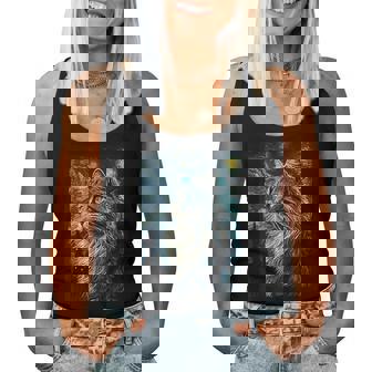 メインクーン 猫 ゴッホ 星月夜 猫好き 猫 お母さん お父さん レディースタンクトップ - Kawaiitshirt