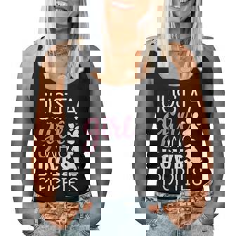 子犬 女の子 犬好き キュート ピンク 足跡プリント デザイン レディースタンクトップ - Kawaiitshirt