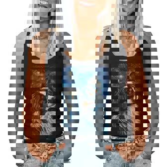 星月夜のパピヨン 絵画 犬 お母さん お父さん レディースタンクトップ - Kawaiitshirt