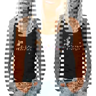 柴 いぬ 柴犬 イラスト おしゃれ シンプル かわいい 花 手描き 手書き 春の色 犬飼い 犬好き 犬柄 長袖tシャツ レディースタンクトップ - Kawaiitshirt