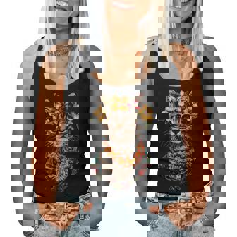 猫 ハワイアン 花 フラ ハイビスカス 面白い かわいい ハワイ レディースタンクトップ - Kawaiitshirt