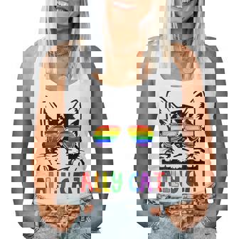 Ally Cat Lgbt Gay Rainbow Pride Flag Boys Girls Women Women Tank Top - Thegiftio