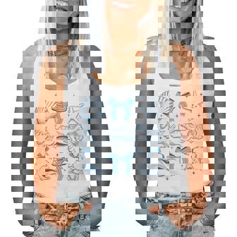 Blue Coquette Bow Seashell Retro Beach Summer Vibes Girls Women Tank Top | Mazezy