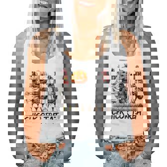 Chick Or Treat Halloween Pumpkin Ghost Spooky Chicken Women Tank Top - Monsterry