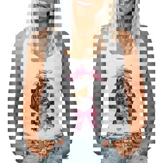 Coquette Bow Coonhound Dog Mom ピンクリボンガール レディースタンクトップ - Kawaiitshirt