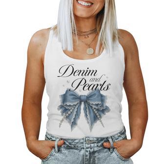 Denim And Pearls Coquette Bow Ladies Women Women Tank Top - Thegiftio UK