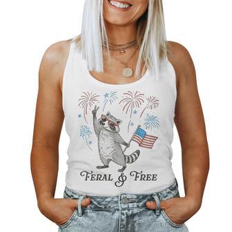 Feral & Free Usa Flag 4Th Of July Fireworks Raccoon Women Women Tank Top - Thegiftio UK
