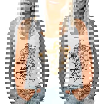 Floral Football Game Day Girly Bow Team Spirit Black & Gold Women Tank Top - Monsterry