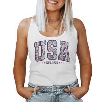 Floral Usa Est 1776 American 4Th Of July Patriotic Women Women Tank Top - Thegiftio UK