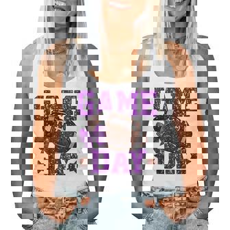 Game Day Touchdown Football Mom Girls Go Cheer Purple Women Tank Top | Mazezy