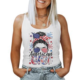 Gigi 4Th Of July American Flag Patriotic Messy Bun Women Tank Top - Thegiftio