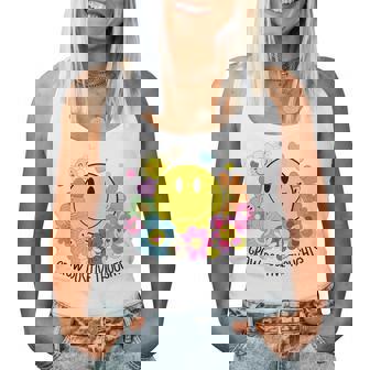 Grow Positive Thoughts イエロー スマイルフェイス 花 キッズ 女の子 レディースタンクトップ - Kawaiitshirt