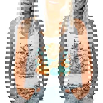 Highland Cow Pumpkin Teal Orange Fall Butterfly Autumn Girls Women Tank Top | Seseable CA