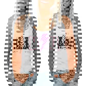Mama Lightning Bolt Checkered Mom Mother's Day Pink Women Tank Top - Thegiftio