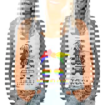 Messy Bun Proud Ally Pride Flag Love Lgbt レインボー サングラス レディースタンクトップ - Kawaiitshirt