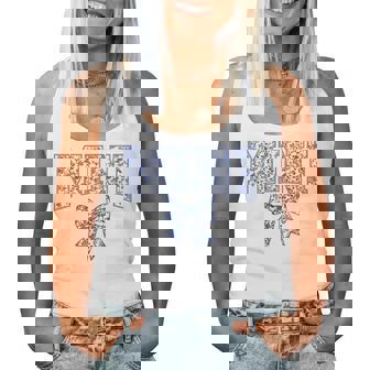 Mini Coquette Toile Blue Bow Floral Mother's Day Family Women Tank Top - Monsterry