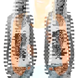 Retro Football Game Day Checkered Leopard Football Mama Mom Women Tank Top | Seseable UK