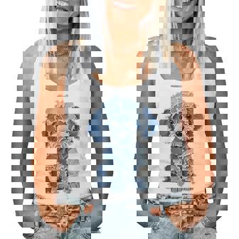 Retro Denim Patch Animal Dog Print Women Women Tank Top - Monsterry