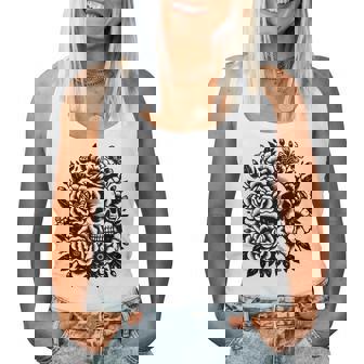 Skull Flower Rad Rock N Roll Graphic Retro レディースタンクトップ - Kawaiitshirt