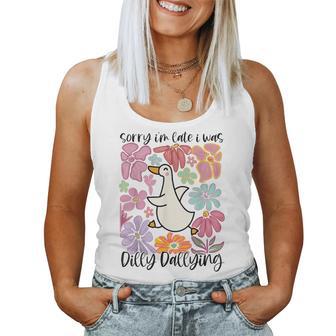 Sorry I'm Late I Was Dilly Dallying Boho Floral Goose Women Tank Top - Thegiftio