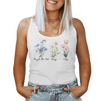 Subtle Floral 8647 Trump Flowers Forget Me Not Daisy Tulip Women Tank Top | Mazezy