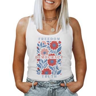 Subtle Freedom Democracy Truth Boho Floral 4Th Of July Women Tank Top - Monsterry