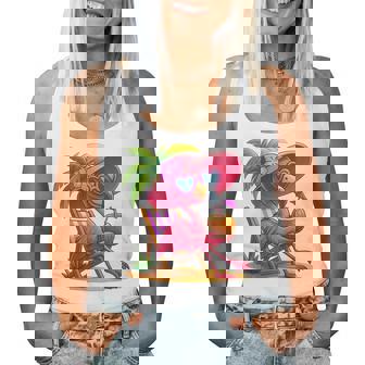 Summer Vibes Pink Flamingo Beach Palm Tree Summer Vacation Women Tank Top | Mazezy