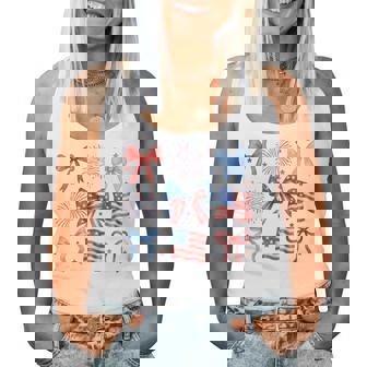 Usa Flag Fireworks Bows Patriotic 4Th Of July Coquette Girls Women Tank Top - Monsterry