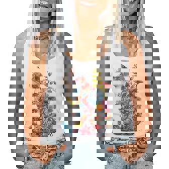 カラフル 花 猫 レディースタンクトップ - Kawaiitshirt