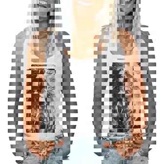 ピンナップガールtシャツ セクシーな天使の悪魔の女の子 B&W バックプリント レディースタンクトップ - Kawaiitshirt