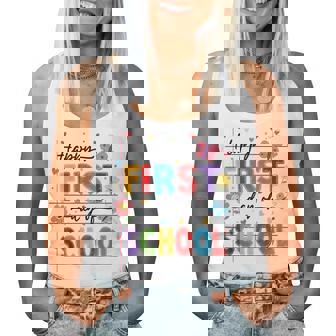 新学期 ハッピー 初日 学校 男の子 女の子 先生 レディースタンクトップ - Kawaiitshirt