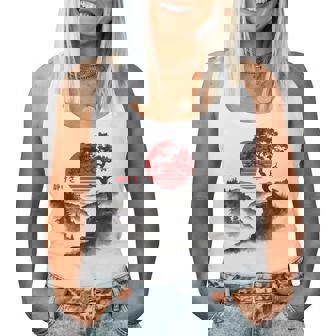 日本の木 赤い月 絵画 日本 夕日 男性 女性 レディースタンクトップ - Kawaiitshirt