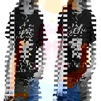 11Th Birthday Girl Cute Coquette Bow Hello Eleven Est 2014 Women T-shirt | Mazezy