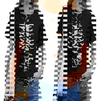 Baby Shower Skeleton Halloween Pregnancy Annoucement Girls Women T-shirt | Mazezy