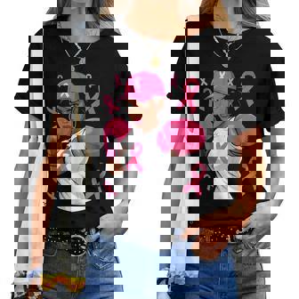 Black African American Fight Breast Cancer Pink Ribbon Women T-shirt | Mazezy