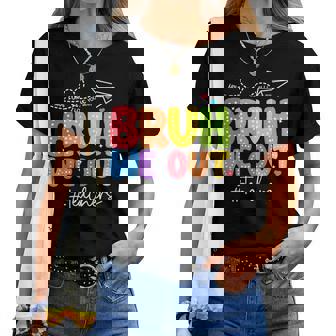 Bruh We Out Teachers Cute End Of School Year Groovy Summer Women T-shirt | Mazezy