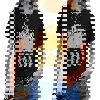 Cat ゴーストブー キュート キティ 猫好き ハロウィン 女性 男性 レディースTシャツ - Kawaiitshirt