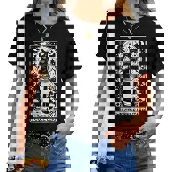 The Coffee Lover Cat ビンテージ ゴシック タロットカード レディースTシャツ - Kawaiitshirt