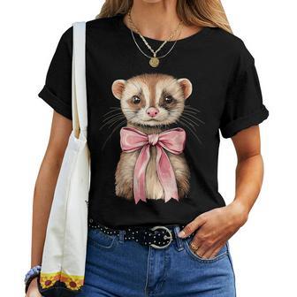Coquette Bow Ferret Cute Pink Girl Mom Women T-shirt - Thegiftio UK