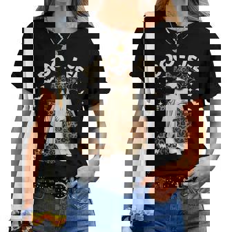 Coquette Leopard Ghost Coffee Boo Jee Halloween Boujee Ghost Women T-shirt | Mazezy