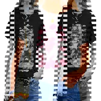 Cottagecore エステ キュート カワイイ 猫 花 花柄 ピンク レディースTシャツ - Kawaiitshirt